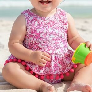 Nicole Miller Floral Ruffle Pom Pom Swim Suit